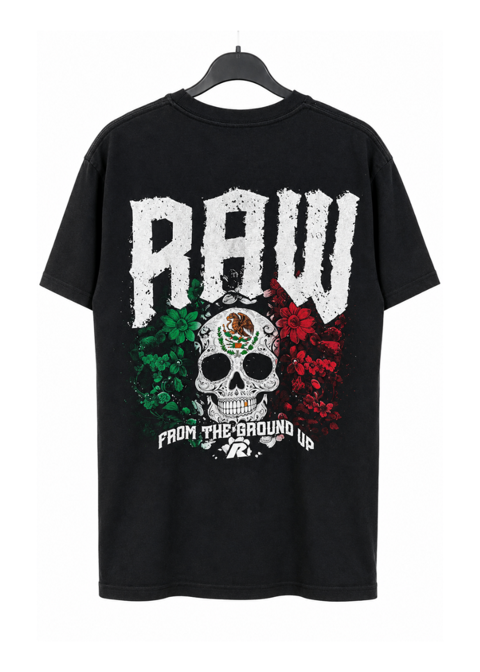 RAW PLAYERA RAW NEGRA SKULL MEXICO