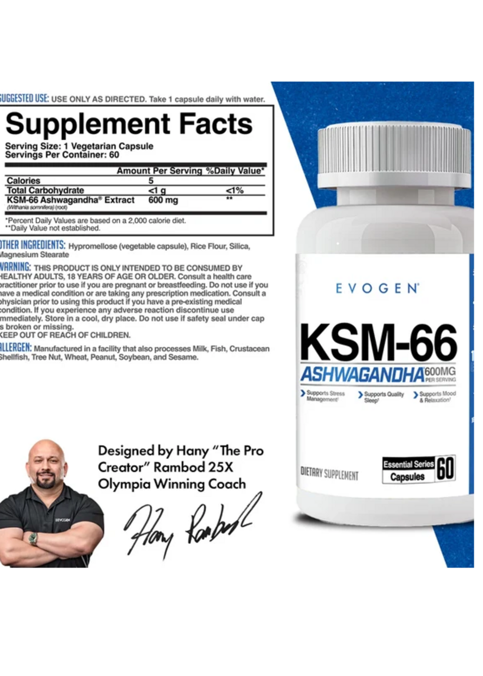 EVOGEN KSM-66 ASHWAGANDA 60 CAP EVOGEN