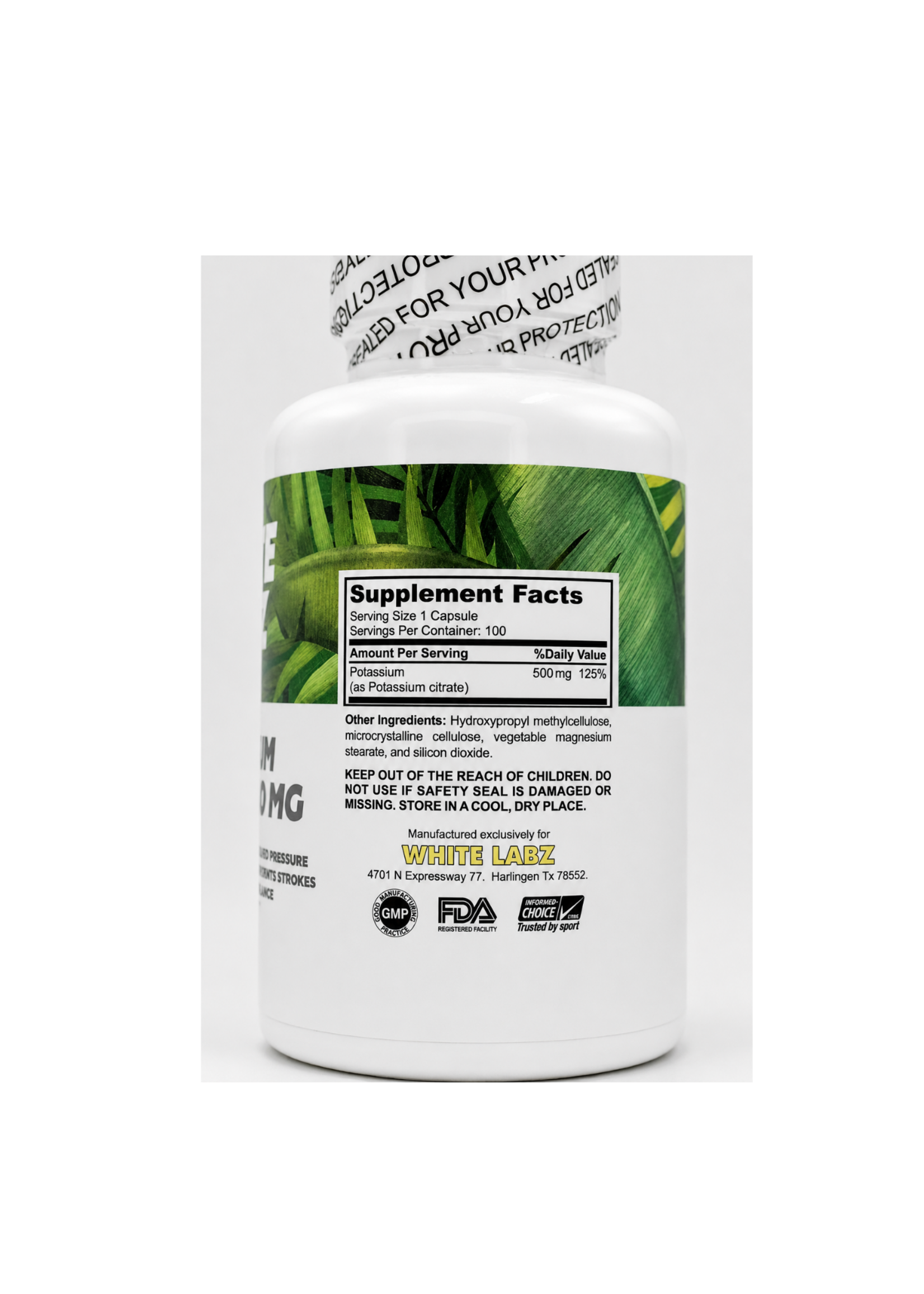 WHITE LABZ CITRATO DE POTASIO WHITE 500 MG/100 CAP