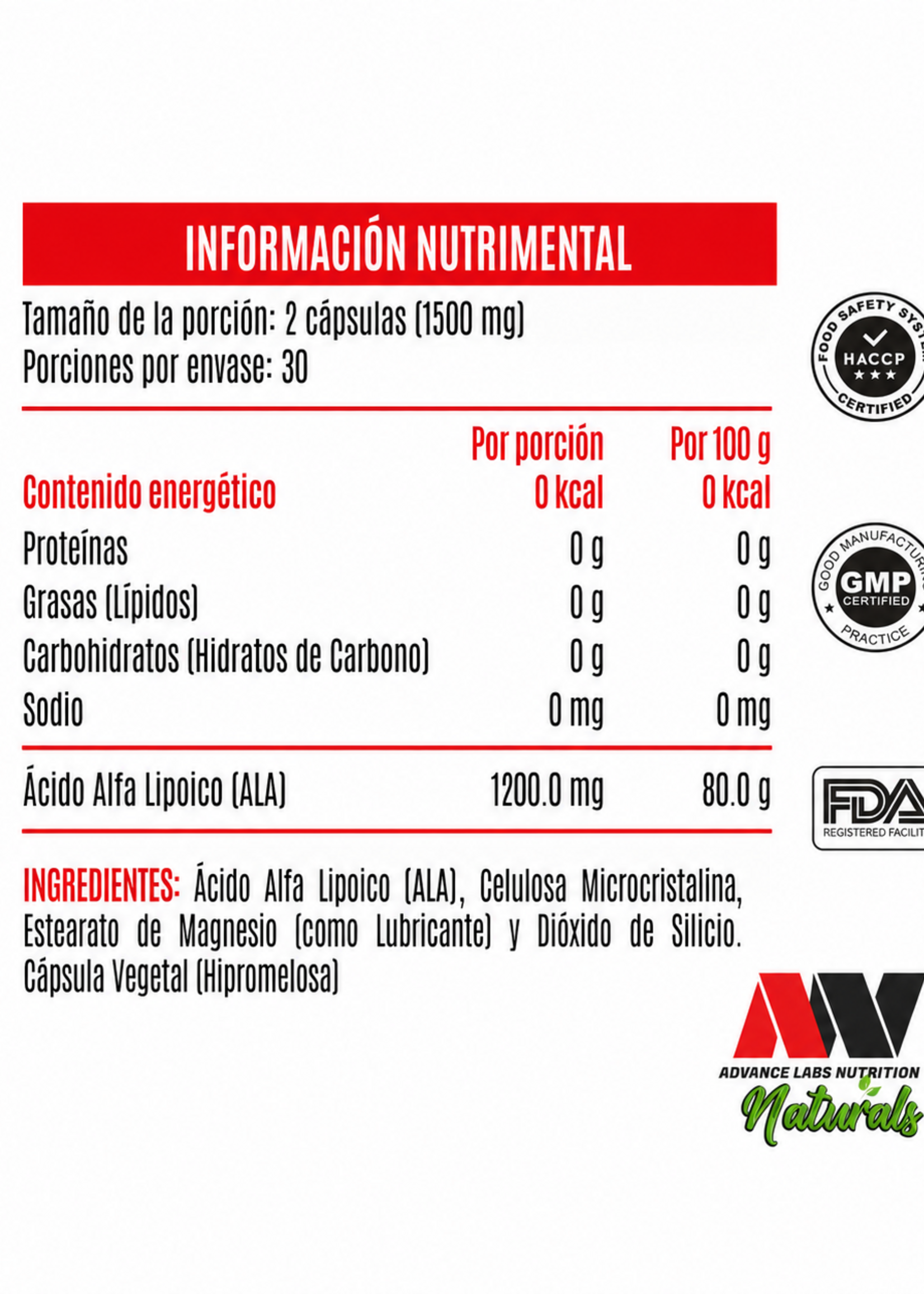 ADVANCE NUTRITION ACIDO ALFA LIPOICO 60 CAP 700 MG ADVANCE