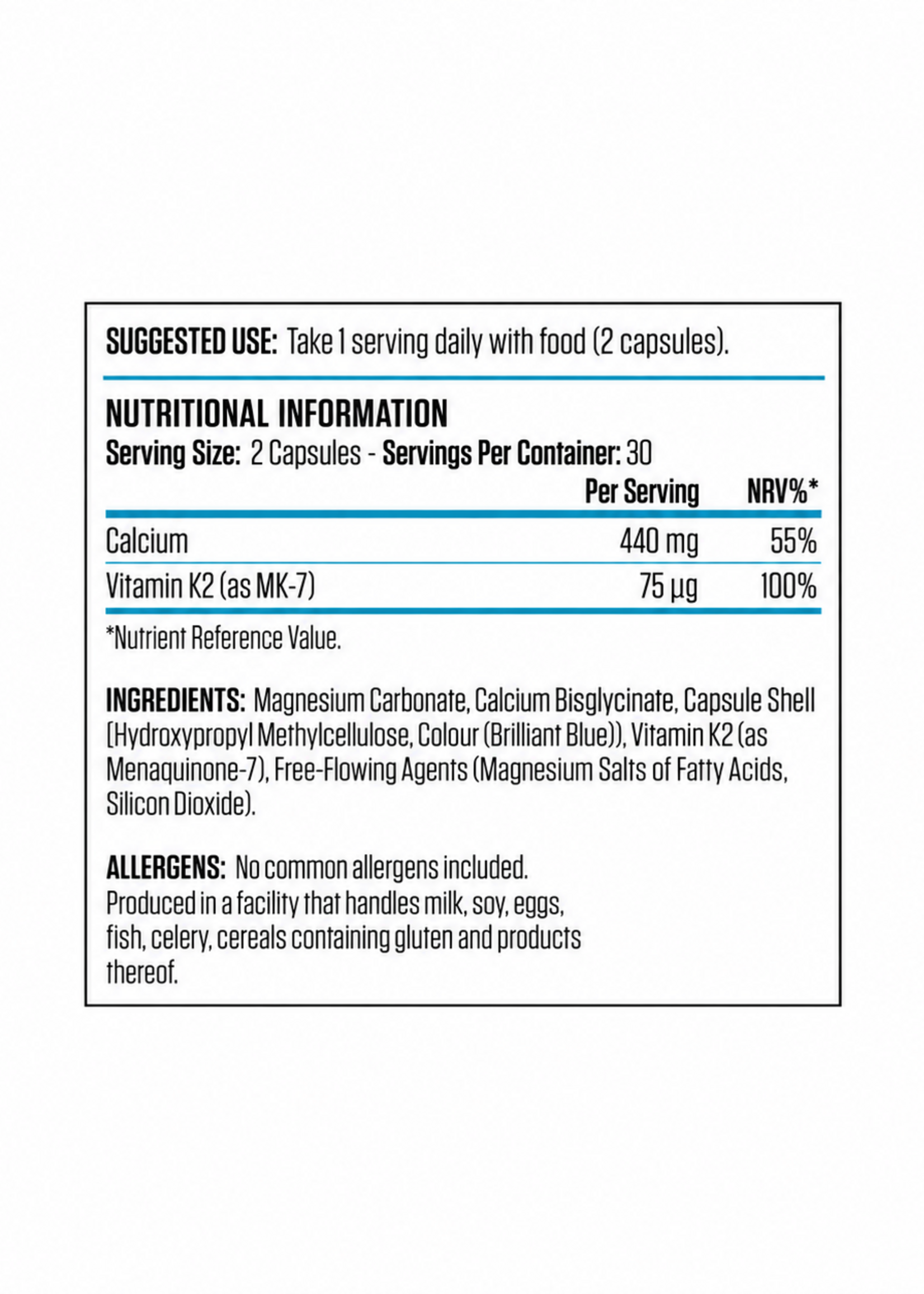 APPLIED NUTRITION CALCIUM Y VITAMINA K2 60 CAP APPLIED NUTRITION