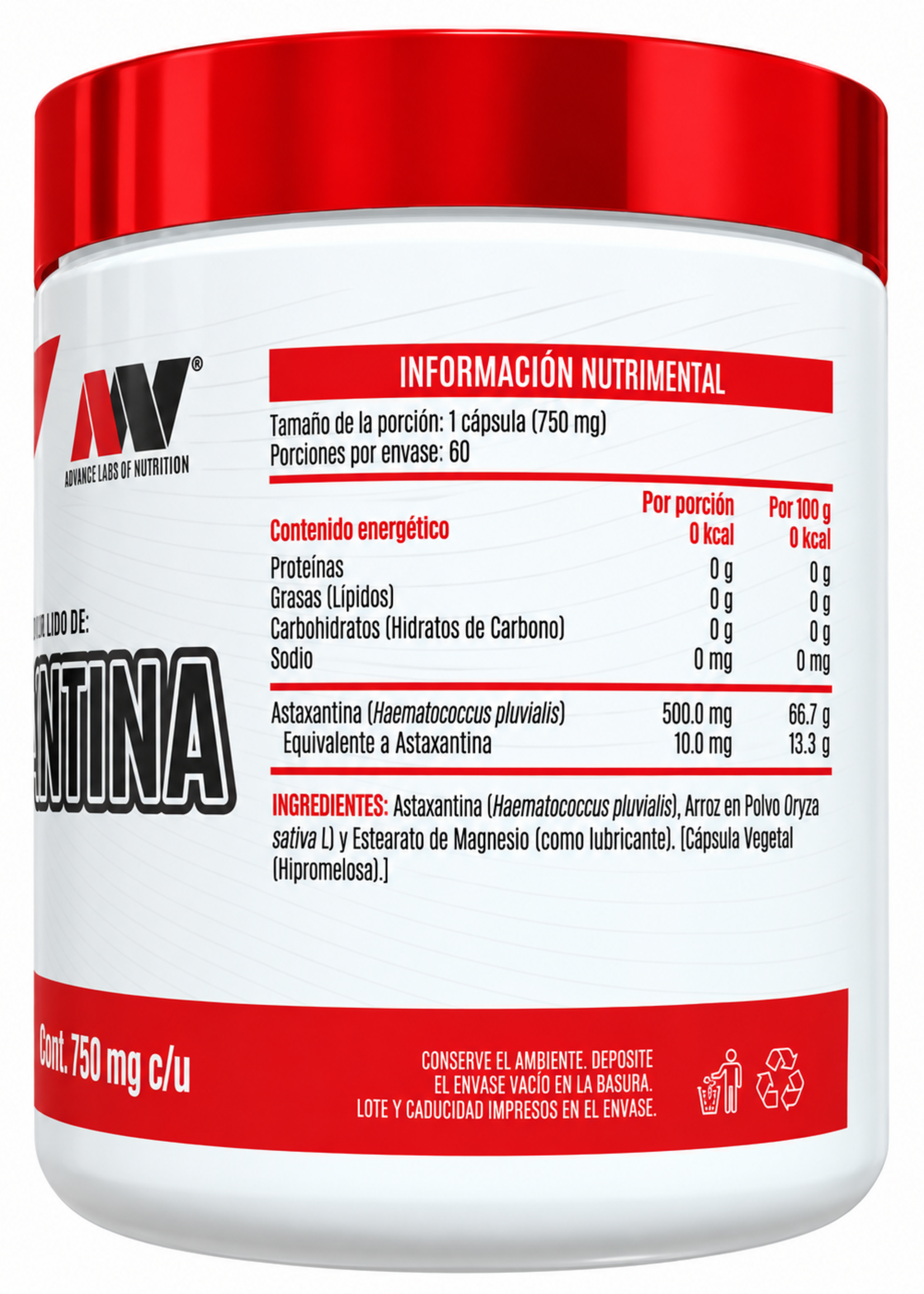 ADVANCE NUTRITION ASTAXANTINA 60 CAP 750 MG ADVANCE NATURALS