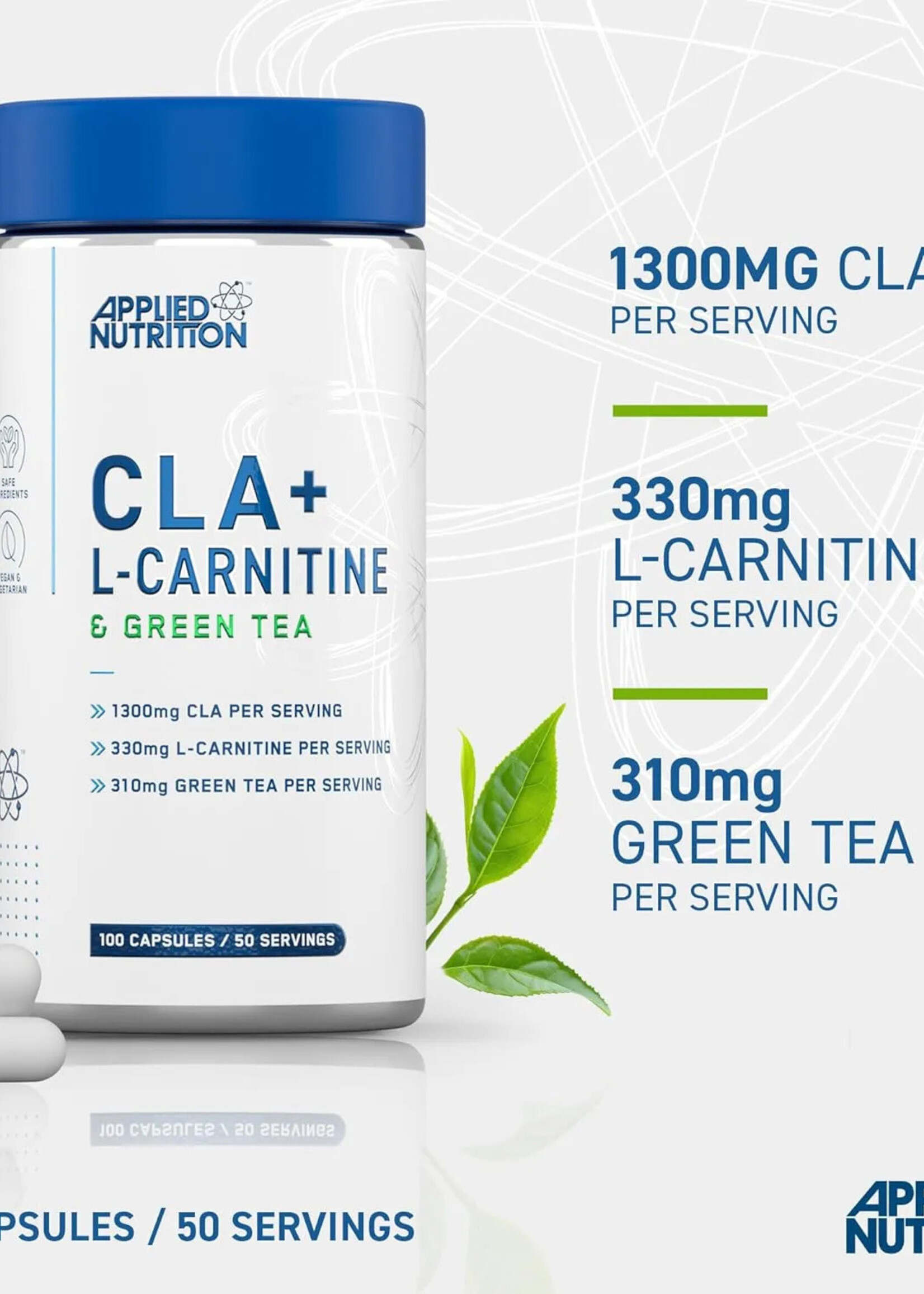 APPLIED NUTRITION CLA + CARNITINA Y GREEN TEA 100 CAP/50 SERV APPLIED NUTRITION