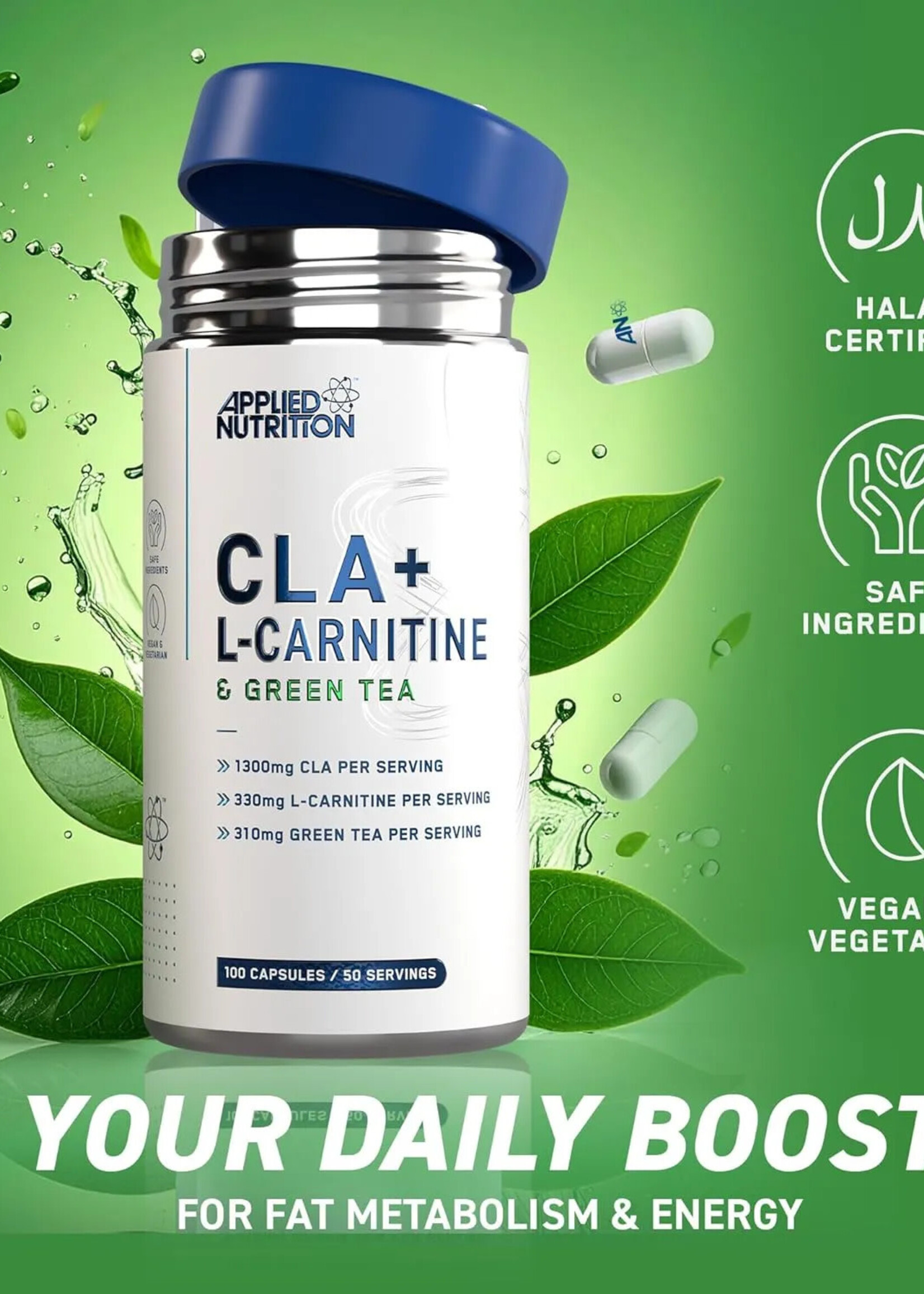 APPLIED NUTRITION CLA + CARNITINA Y GREEN TEA 100 CAP/50 SERV APPLIED NUTRITION