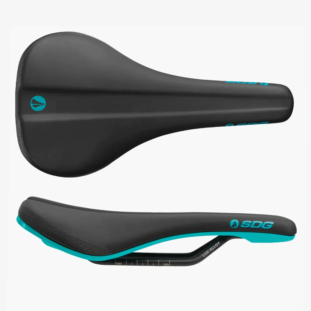SDG Bel-Air 3.0 Lux-Alloy: Black Microfiber Top Turquoise Base, Turquoise SDG Logo & Icon, Sonic Welded Construction