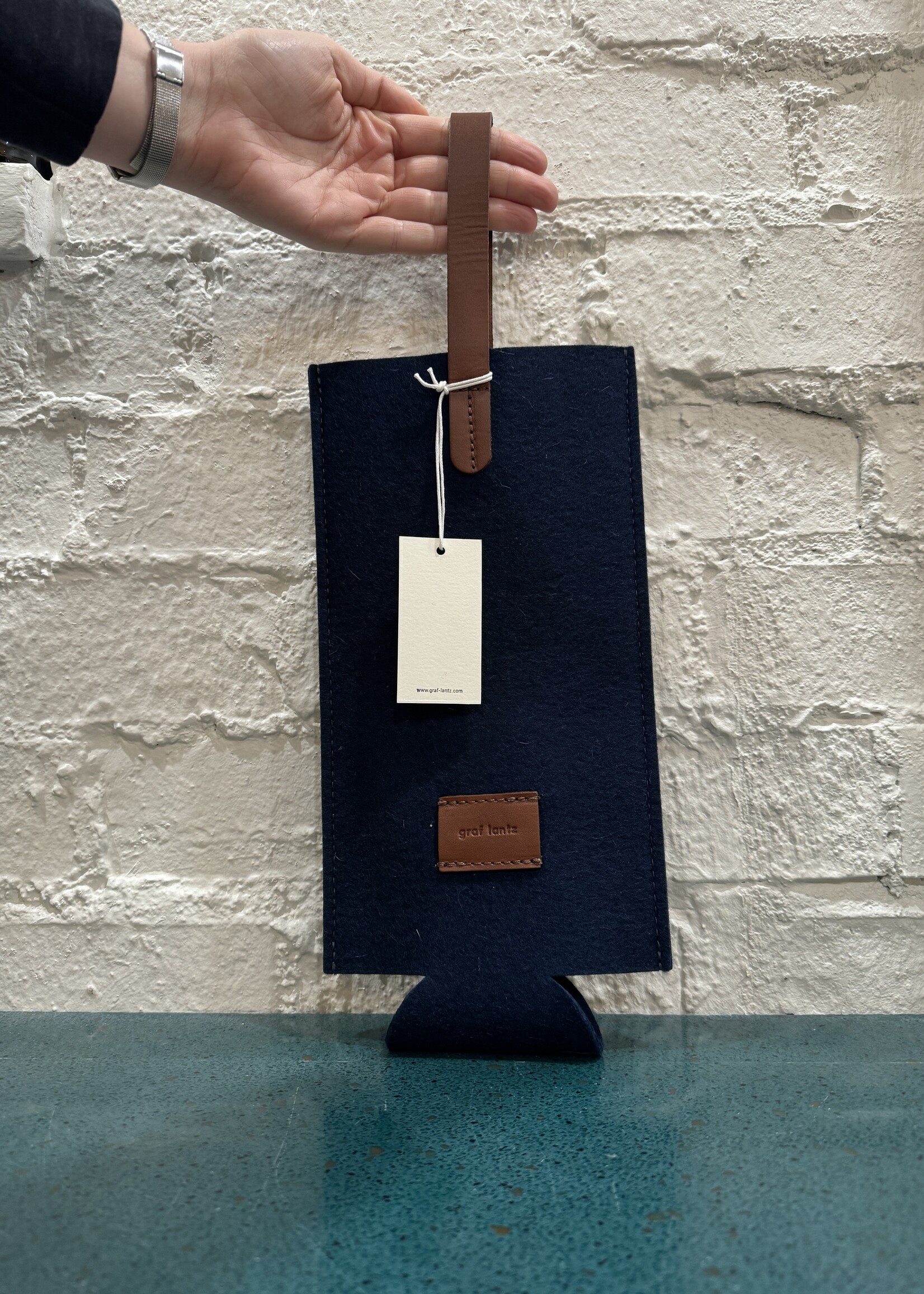 Blue Merino Wool Bottle Bag