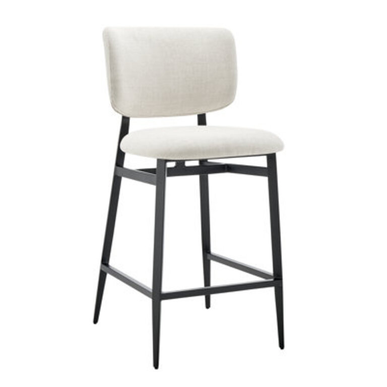 Kiersa Counter Stool In Beige Fabric With Black Steel Legs - Set Of 1 Upholstery: Beige