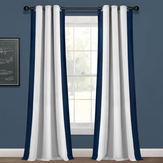Dedrian 100% Lined Grommet Blackout Window Curtain Panel White/Navy Single 40X84 Curtain Color: Blue