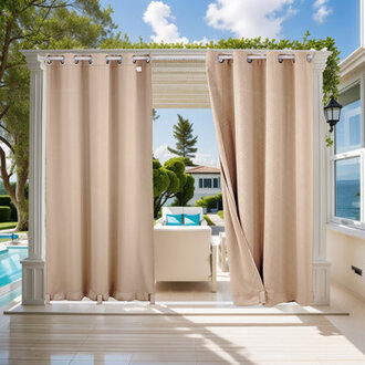 Waterproof Thermal Insulated Outdoor Patio Curtain Curtain Color: Beige, Size per Panel: 52" W x 84" L