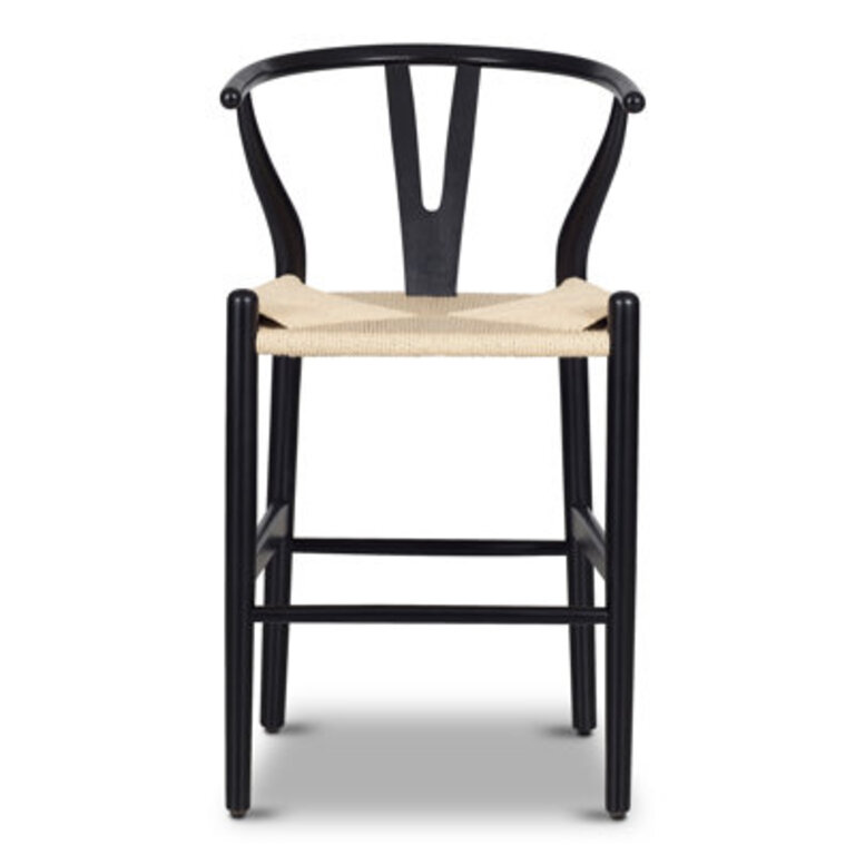 Wyn Solid Wood Counter Stool with Weave Seat Color: Black