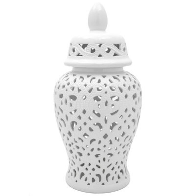 24" Spiral Lattice Temple Jar - Gold Color: White