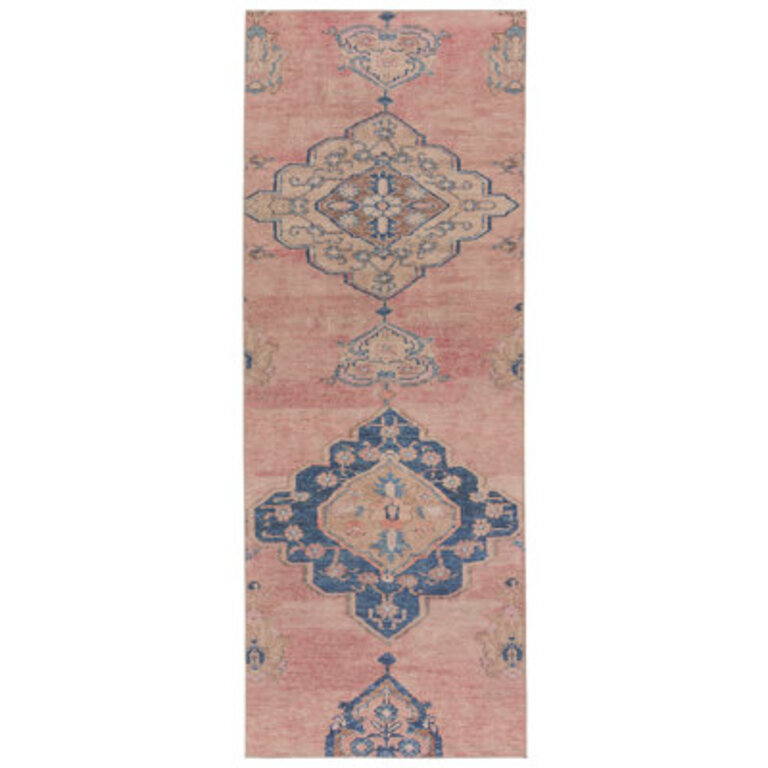 Machine Washable  Oriental Machine Woven Polyester Area Rug in Pink/Blue Rug Size: Rectangle 2' x 3'