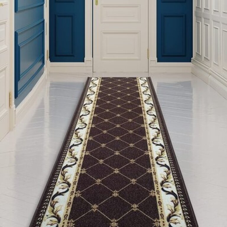 Custom Size Runner Rug Choose Your Length French Trellis Design Brown Color Rug Size: Runner 2'2'' x 28'