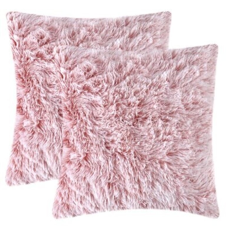 Luxury Soft Square Faux Fur Pillow Cover Color: Pink, Size: 18" x 18" (set of 2)