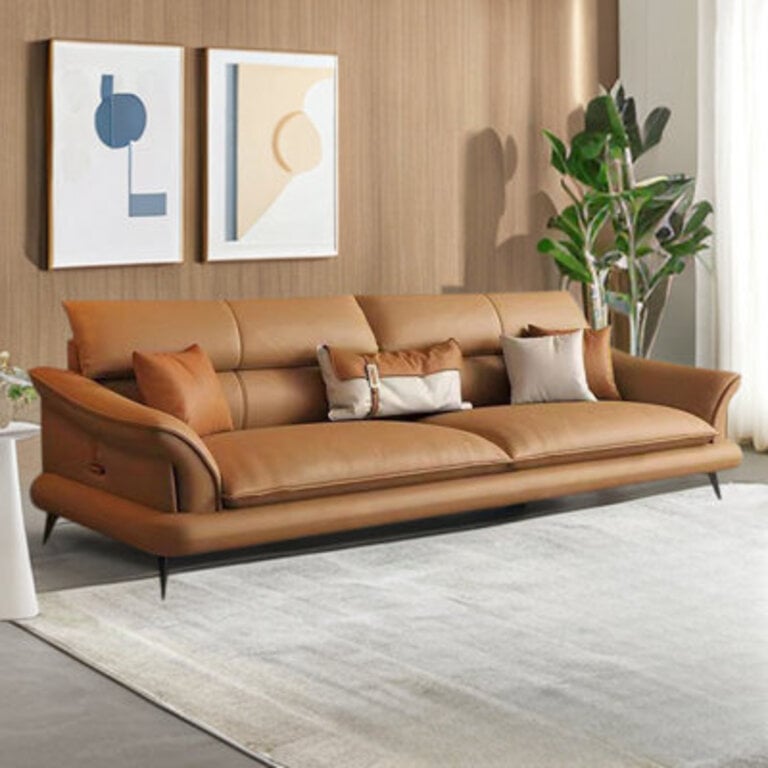 Loveseat Flared Arm Sofa Fabric: Orange Genuine Leather, Size: 33.86" H x 84.65" W x 37.4" D