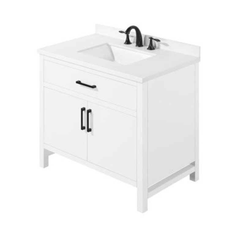 Taylor Bathroom Vanity 36 In Base Finish: White, Hardware Finish: Black