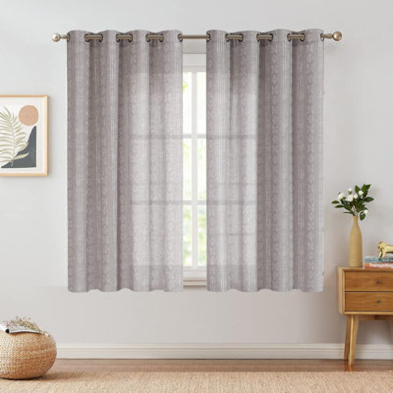Amadas Linen Semi-Sheer Curtain Pair Curtain Color: White/Gray, Size per Panel: 52" W x 63" L