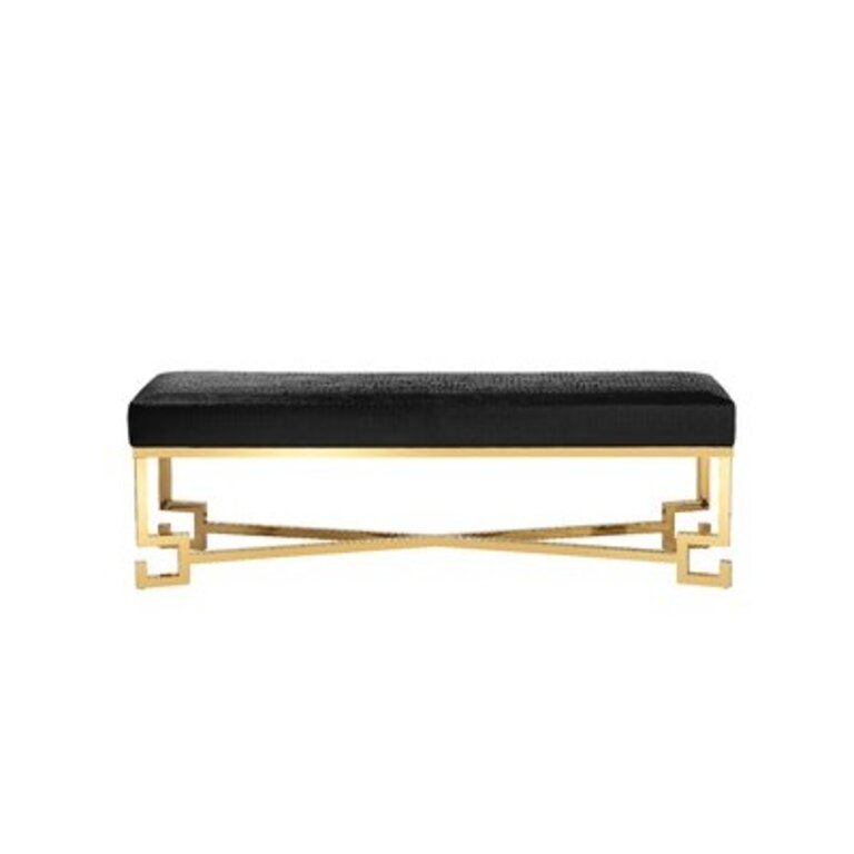 Justinn Faux Leather Bench - 18" H x 54" W x 16" D Color/Pattern: Gold/Black
