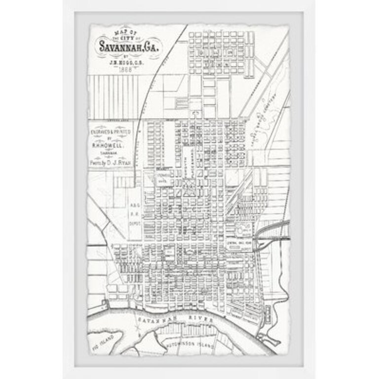Map of the City of Savannah - Picture Frame Graphic Art Print on Paper Size: 30" H x 20" W x 1.5" D
