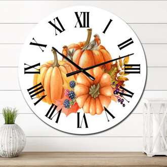 Pumpkin and Birds on White - Casual Wall Clock Size: Small