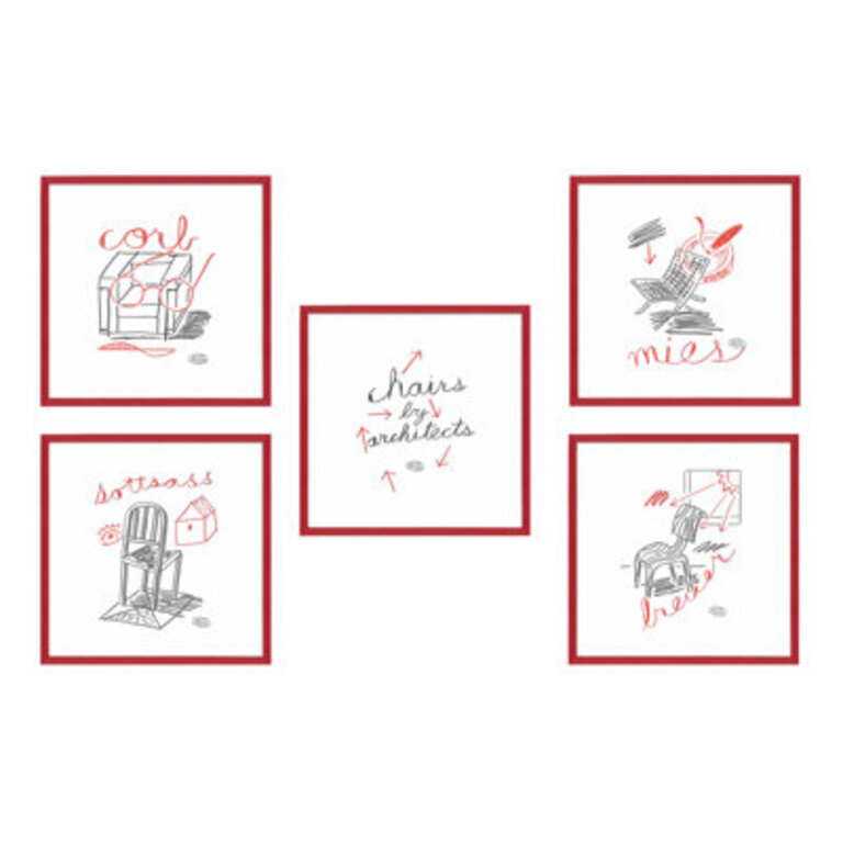 Chairs. Set Of 5 Framed by Jeff Jackson Print Format: Red Single Picture Framed Paper, Size: 20" W x 20" H