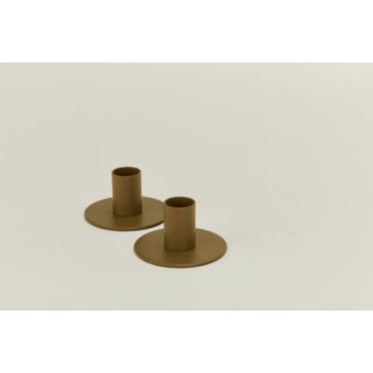Essential Metal Candle Holders - Set Of 2 Color: Olive