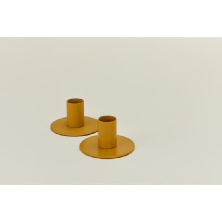 Essential Metal Candle Holders - Set Of 2 Color: Mustard