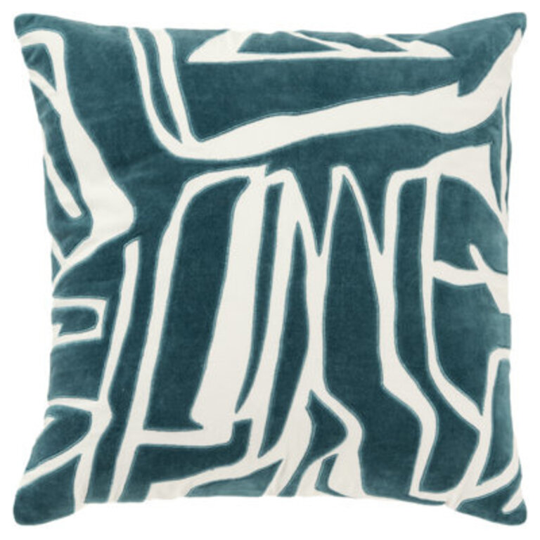 Azlan 100% Cotton Throw Square Pillow Cover & Insert Color: Ivory/Teal