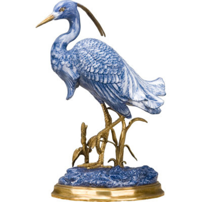 Porcelain Blue Egret Figurine With Bronze Ormolu In Bird Figure Collection