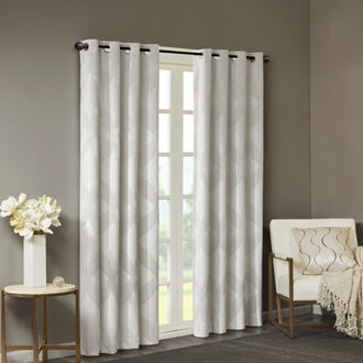 Chyla Ogee Knitted Jacquard Geometric Grommet Single Curtain Panel Curtain Color: Ivory, Size per Panel: 50"W x 95"L