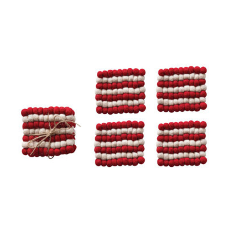 Handmade Wool Felt Ball Coasters Color: Cream/Red