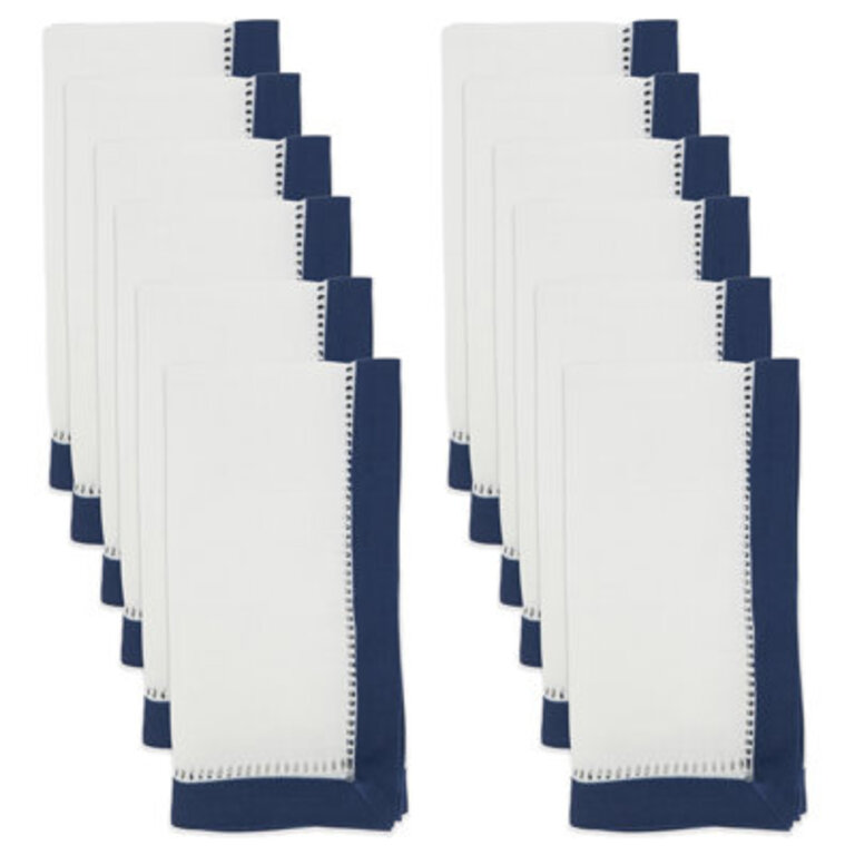 Color Block Charm Two-Tone Hemstitch Napkin (Set Of 12) 20S Color: Navy Blue