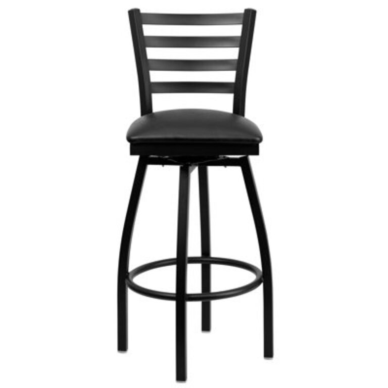 Lomonaco Ladder Back Swivel Metal Barstool with Vinyl Upholstered Seat Color: Black, Number of Stools: 1