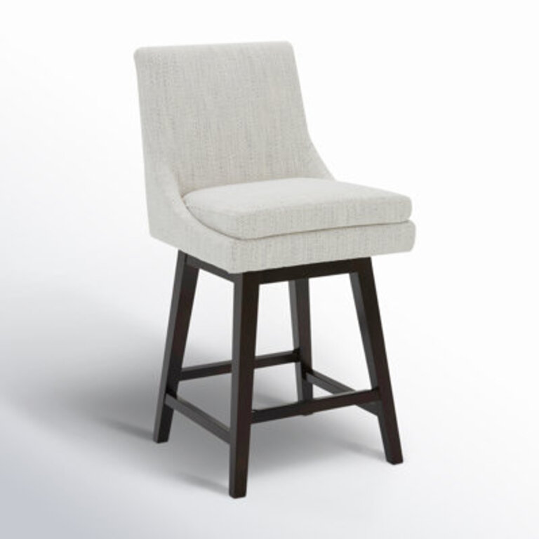 Zahara 26" Upholstered Swivel Counter Stool Finish: Brown, Upholstery: Prestige Ivory Basketweave