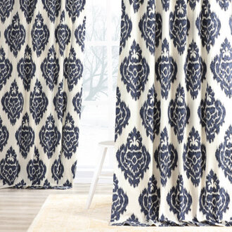Atkins Printed Cotton Curtains for Bedroom Room Darkening Curtains for Living Room Large Window Single Panel Size per Panel: 50"W x 96"L, Curtain Color: Blue