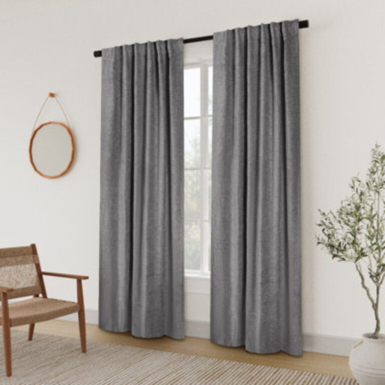 Chenille Solid Room Darkening Back Tab Window Panel Curtain Color: Dark Gray, Size per Panel: 52" W x 96" L