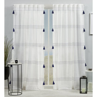 Kumsal Striped Semi Sheer Rod Pocket Curtain Panels Curtain Color: Blue, Size per Panel: 54" x 84"
