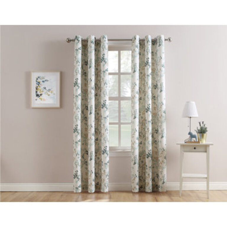 Alex Floral Print Semi-Sheer Grommet Curtain Panel Size per Panel: 48" W x 84" L, Curtain Color: White