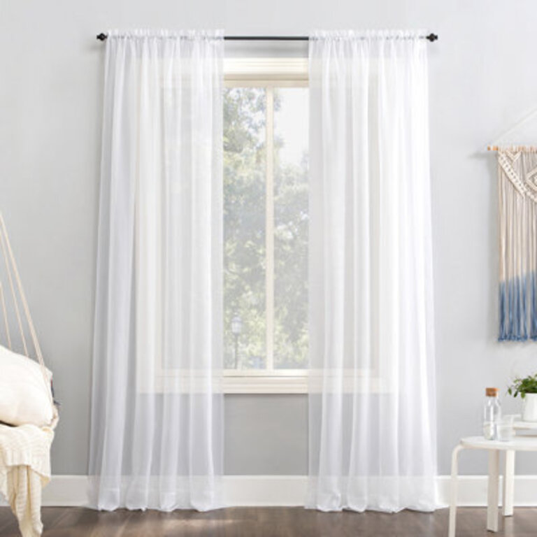 Wayfair Basics® Sheer Rod Pocket Curtain Panel Curtain Color: White, Size per Panel: 59" W x 84" L
