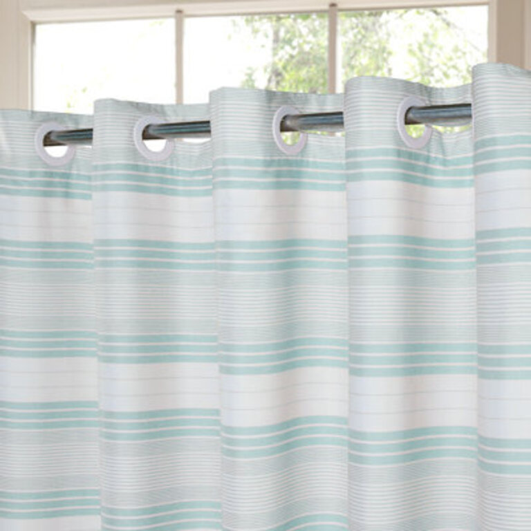 No Hooks Beach Stripe Shower Curtain With Snap-In Liner Color: Robin's Egg Blue