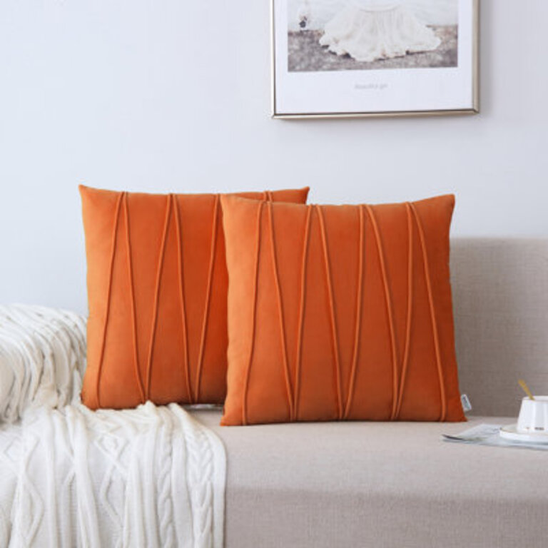 Pleated Square Velvet Pillow Cover Color: Burnt Orange, Size: 18" x 18"