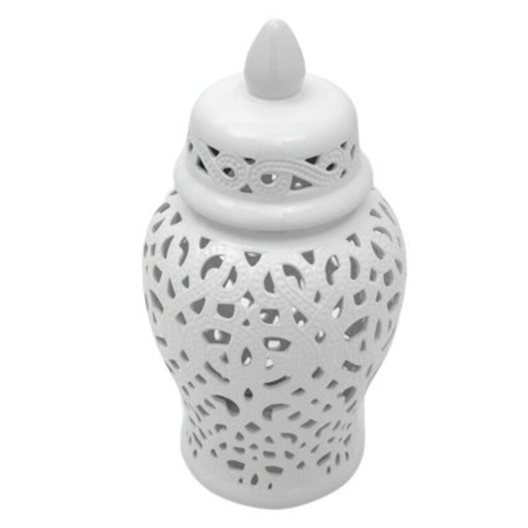 18" Spiral Lattice Temple Jar - Gold Color: White