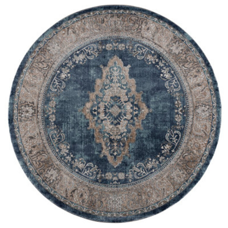 Oriental Machine Woven Round 7'11" Area Rug in Blue Rug Size: Round 7'11"