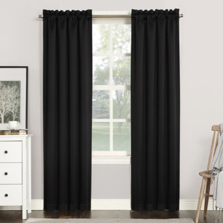 Wayfair Basics® Thermal Blackout Rod Pocket Curtain Panel Curtain Color: Black, Size per Panel: 40" W x 84" L