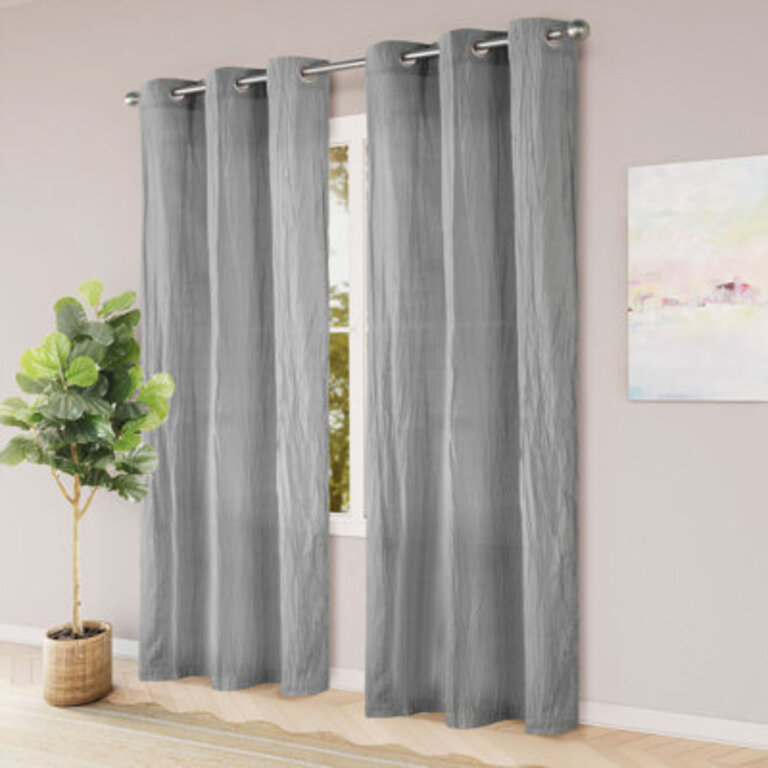 Cotton Blend Broomstick Crush Light Filtering Grommet Curtain Pair Curtain Color: Light Gray, Size per Panel: 38" W x 84" L