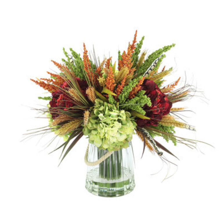 Hydrangeas And Heather Arrangement In Vase