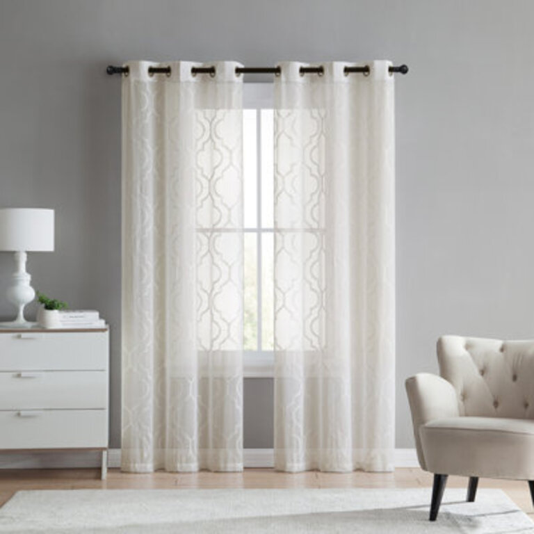 Cariss Geometric Sheer Grommet Curtain Panels Size per Panel: 38" W x 84" L, Curtain Color: Ivory
