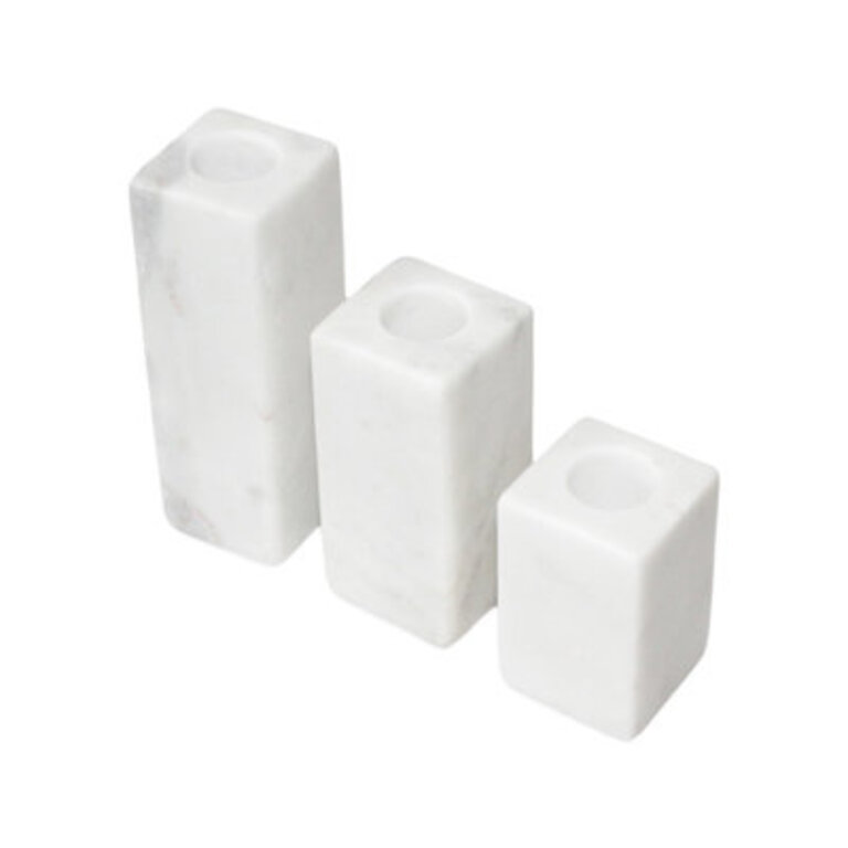 Set Of 3 White Marble Taper Candle Holders