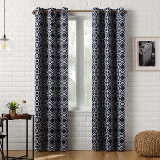 Wayfair Basics® Trellis Thermal Blackout Grommet Curtain Panel Curtain Color: Navy, Size per Panel: 40" W x 84" L