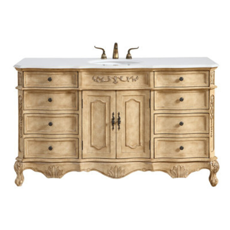 Sandrine 60" Single Bathroom Vanity Set Base Finish: Antique Beige, Top Finish: Ivory White